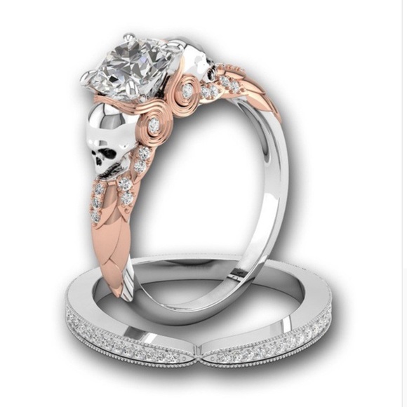 💀Halloween Skull Set CZ Crystal Rings New - Picture 2 of 6